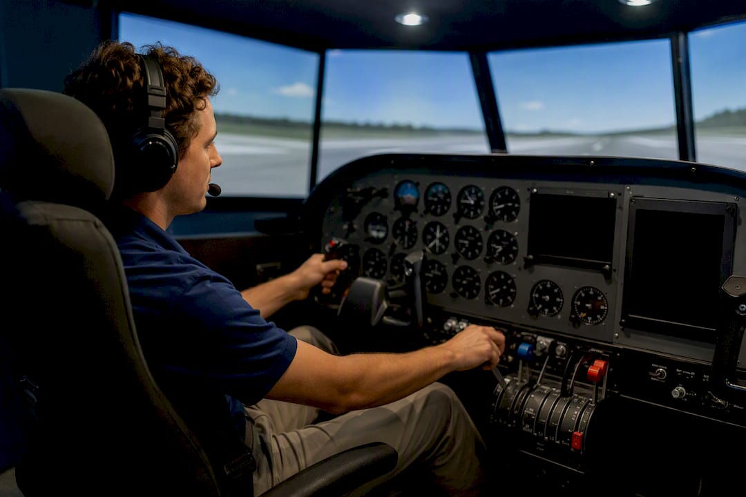 Pilot practicing engine failure in simulator