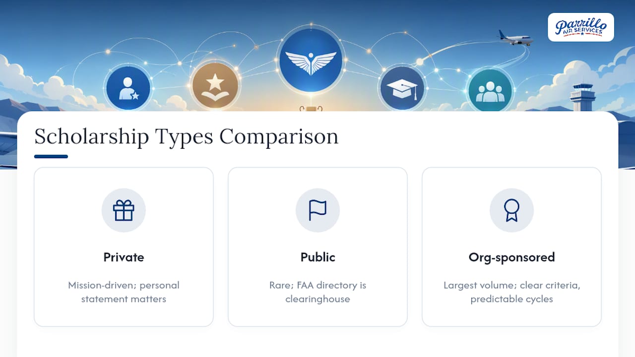Comparison diagram of flight training scholarship types