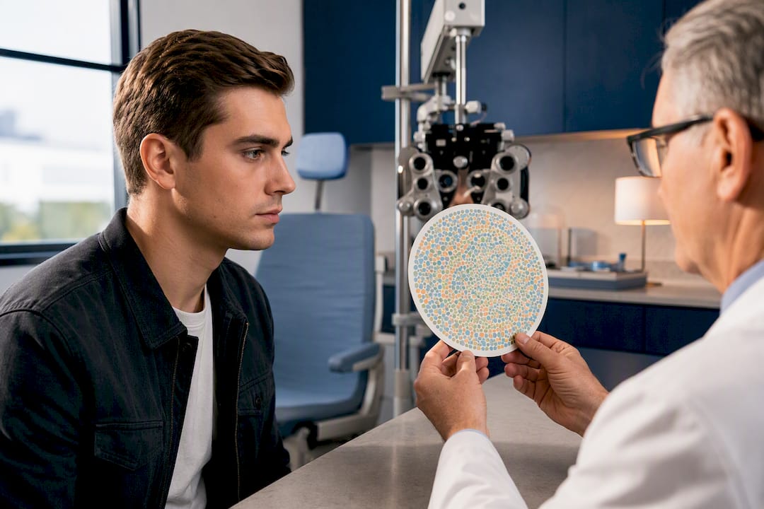 Student pilot completing color vision test
