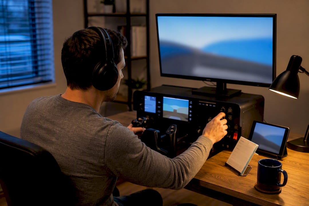 Student practicing procedures on home simulator