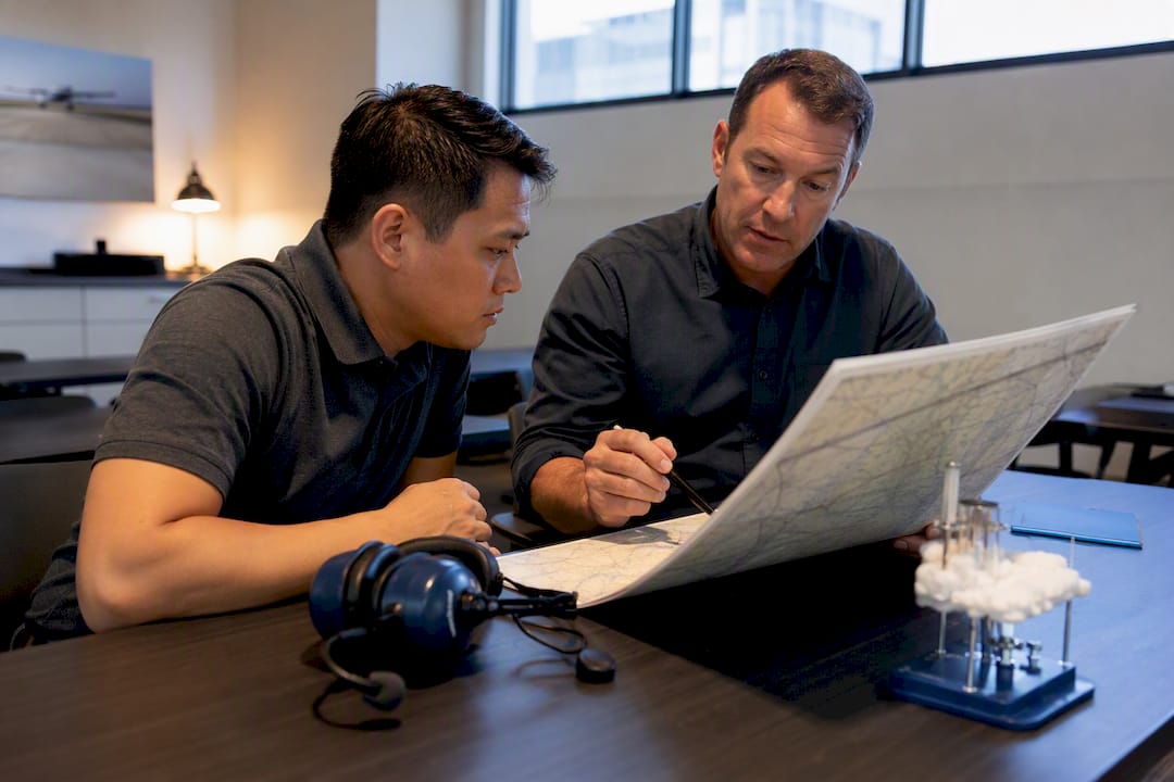 Working student studying flight training materials