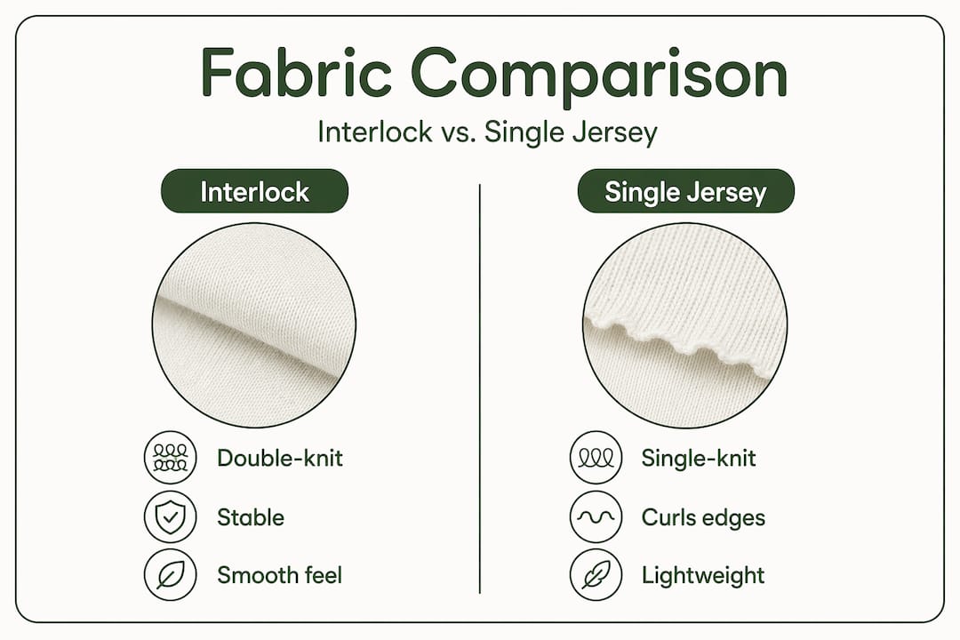 Infographic comparing interlock and single jersey fabrics