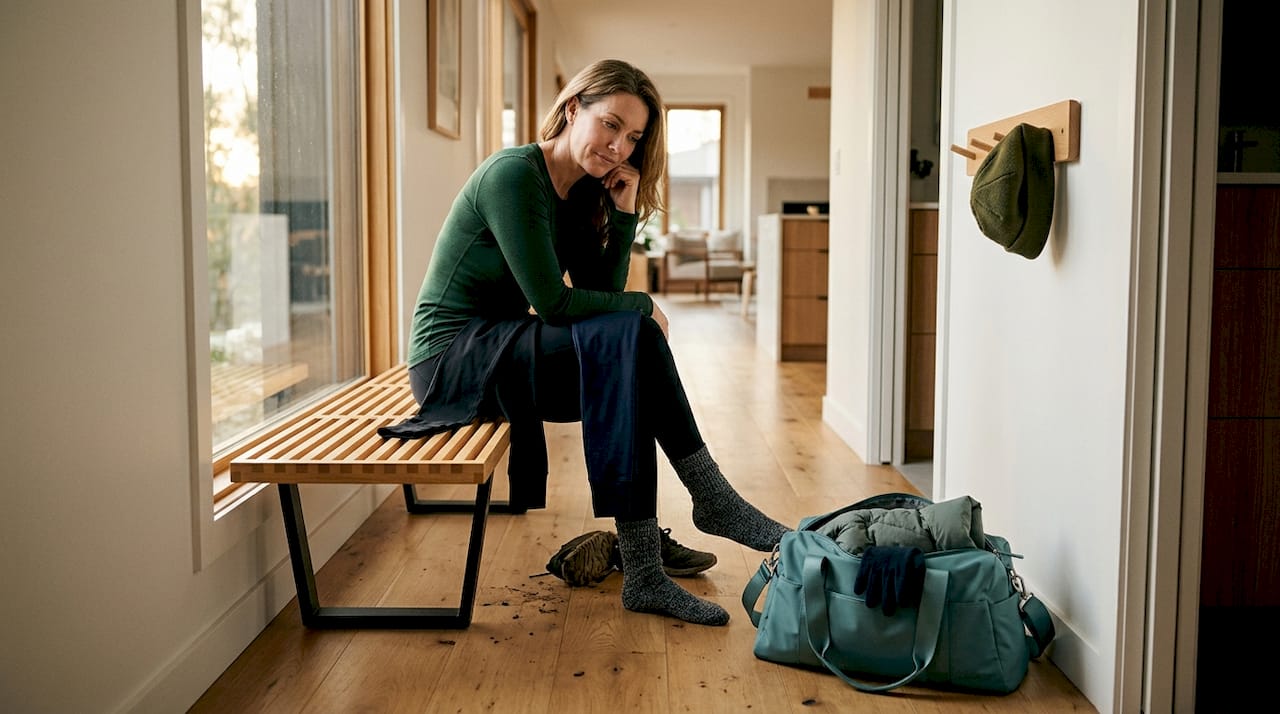 Woman deciding on base layer outfit
