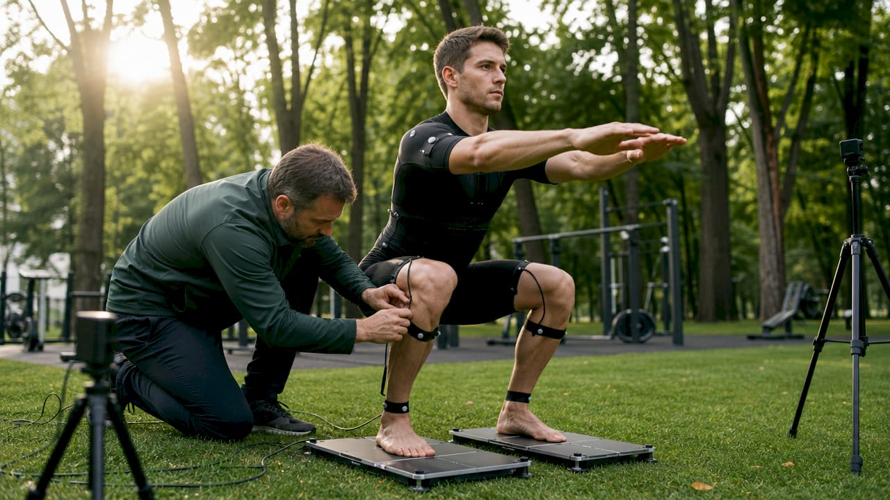 Athlete tested in biomechanics lab wearing compression gear