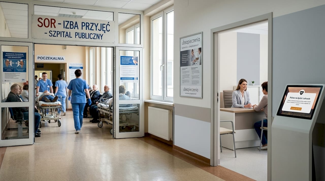 Korytarz wejściowy – miejsce, gdzie od razu widać różnice między szpitalem publicznym a prywatnym.