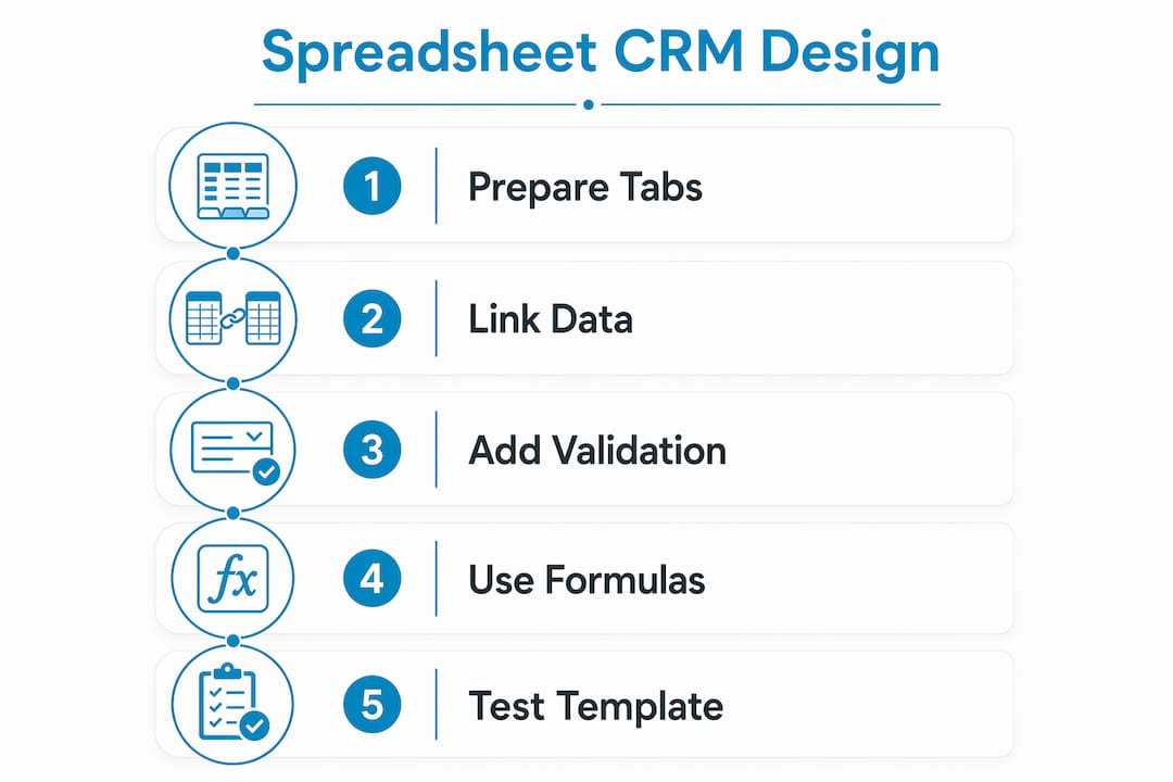 Infographic outlining steps to design spreadsheet CRM