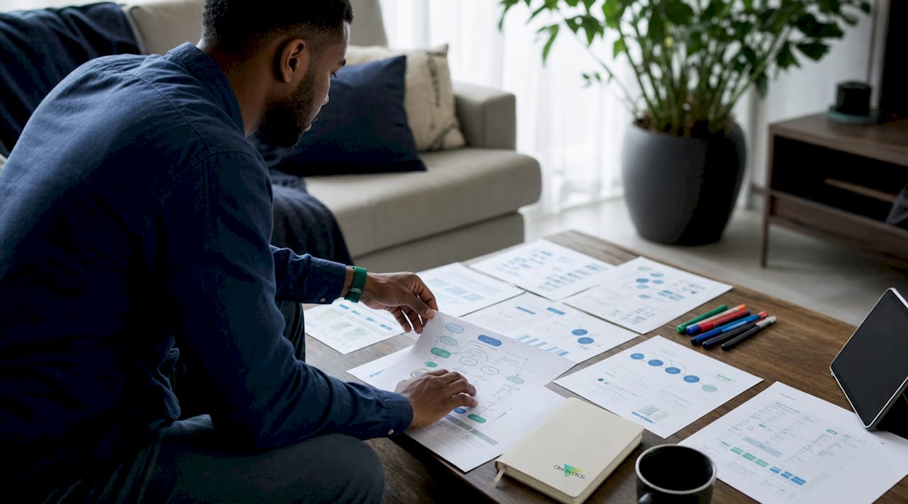 Hands comparing CRM export method documents