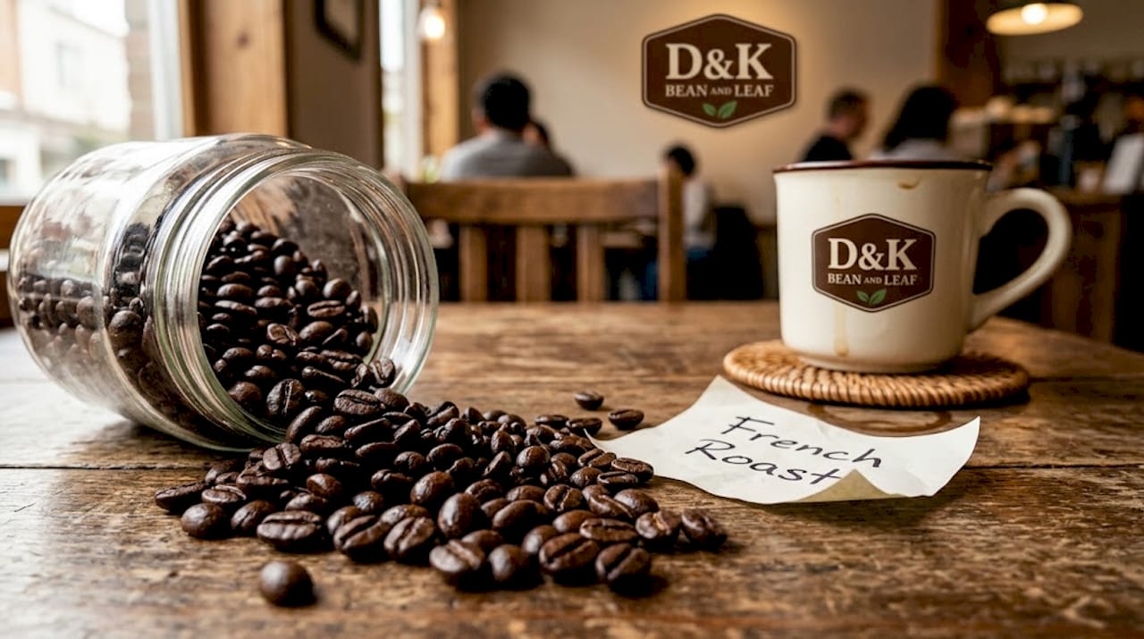 Close-up of oily dark roasted coffee beans