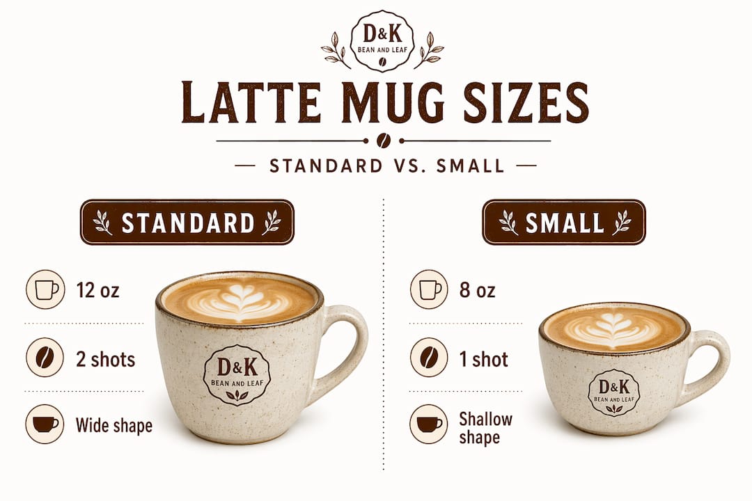 Infographic contrasting standard and small latte mugs