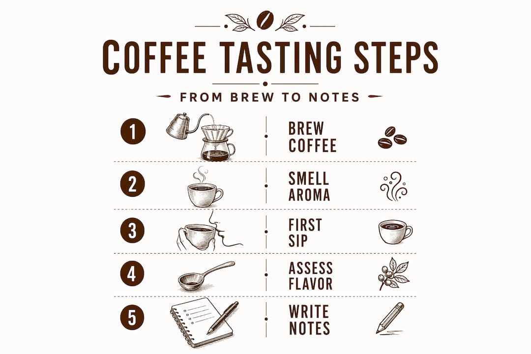 Infographic showing coffee tasting step-by-step process