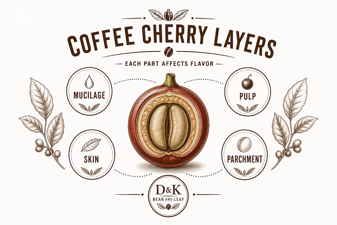 Infographic showing coffee cherry fruit layers