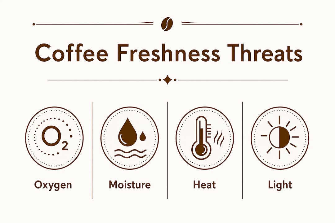 Infographic illustrating four threats to coffee freshness