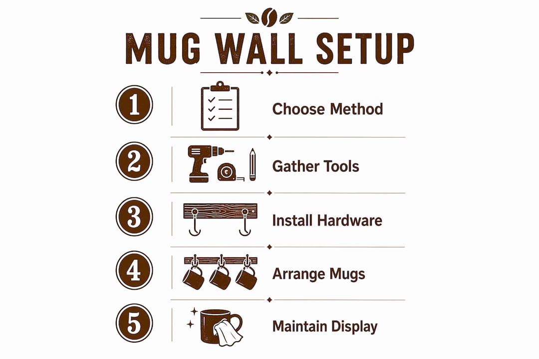 Infographic showing steps to set up mug display wall