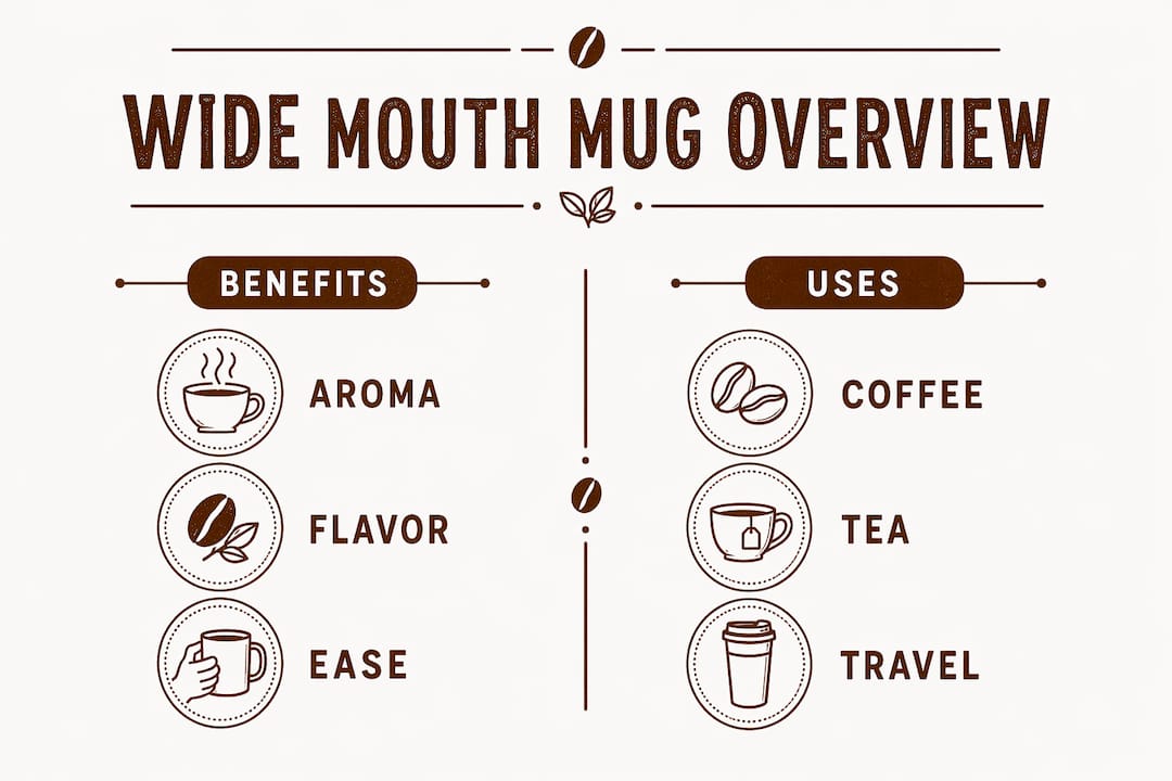 Infographic showing benefits and uses of wide mouth mugs