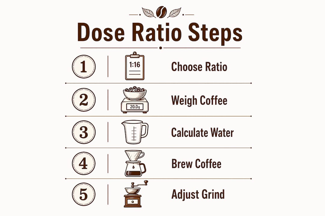 Infographic illustrating coffee dose ratio calculation steps
