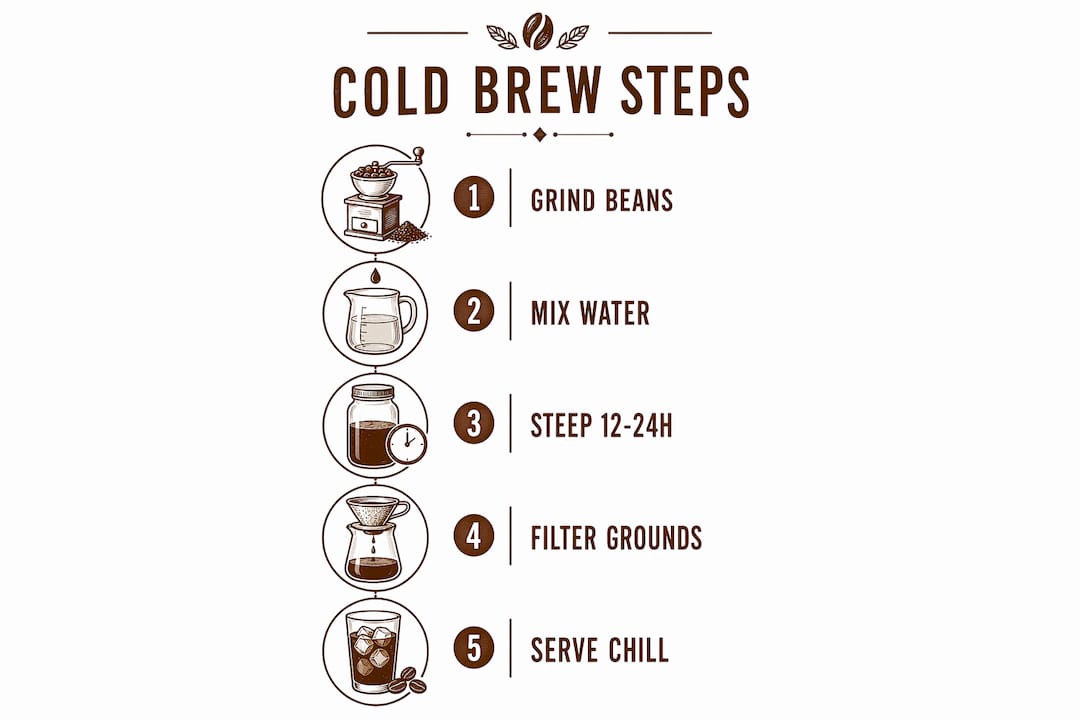 Infographic presenting step-by-step cold brew process