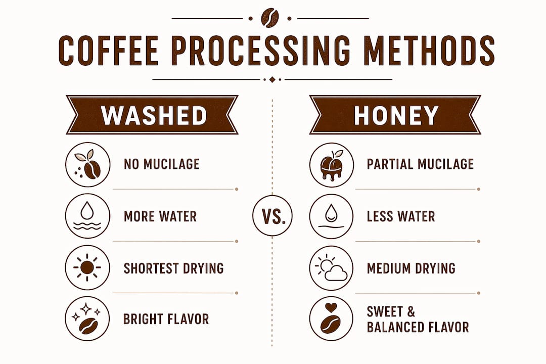 Comparison of washed and honey coffee processing methods