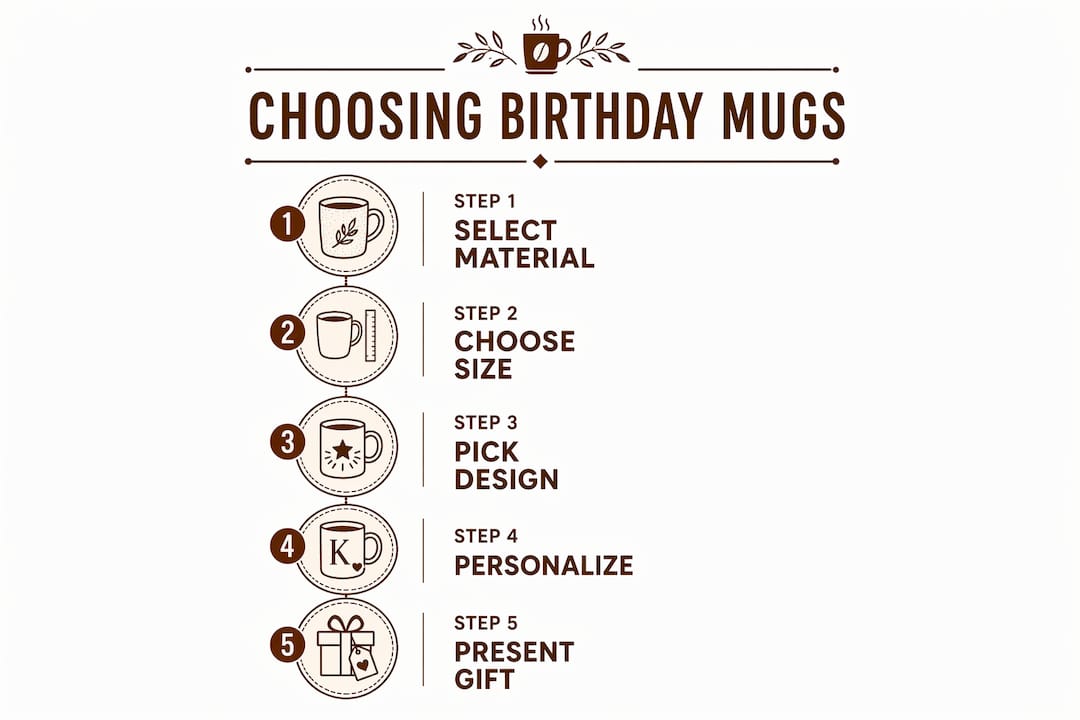 Infographic showing steps to choose birthday coffee mugs