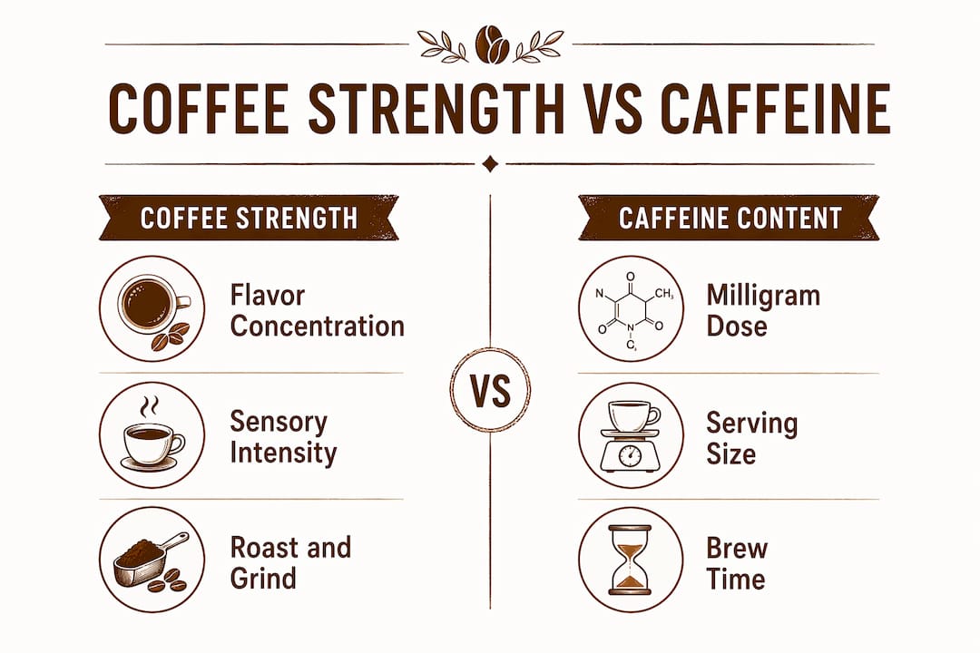 Infographic comparing coffee strength and caffeine content