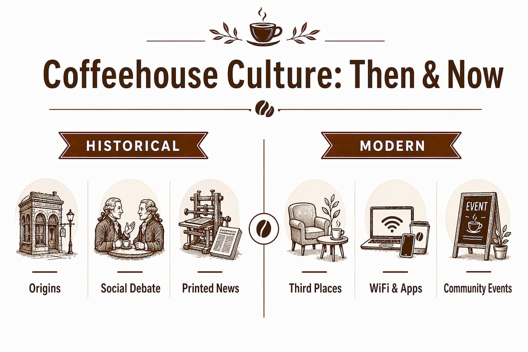 Infographic comparing historic and modern coffeehouse culture