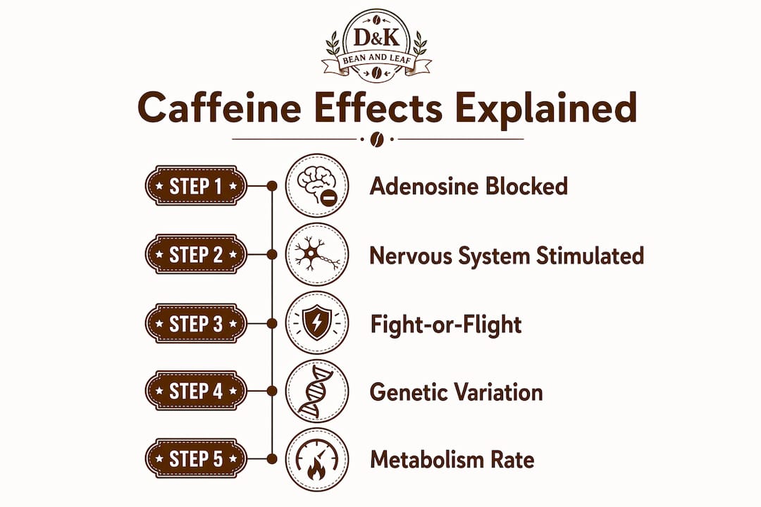 Infographic detailing caffeine’s biological effects
