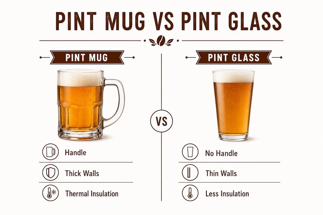 Infographic comparing pint mug and pint glass features