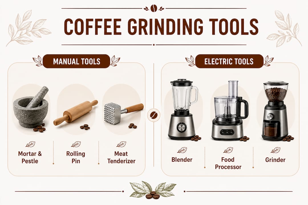 Infographic comparing manual and electric coffee grinding tools