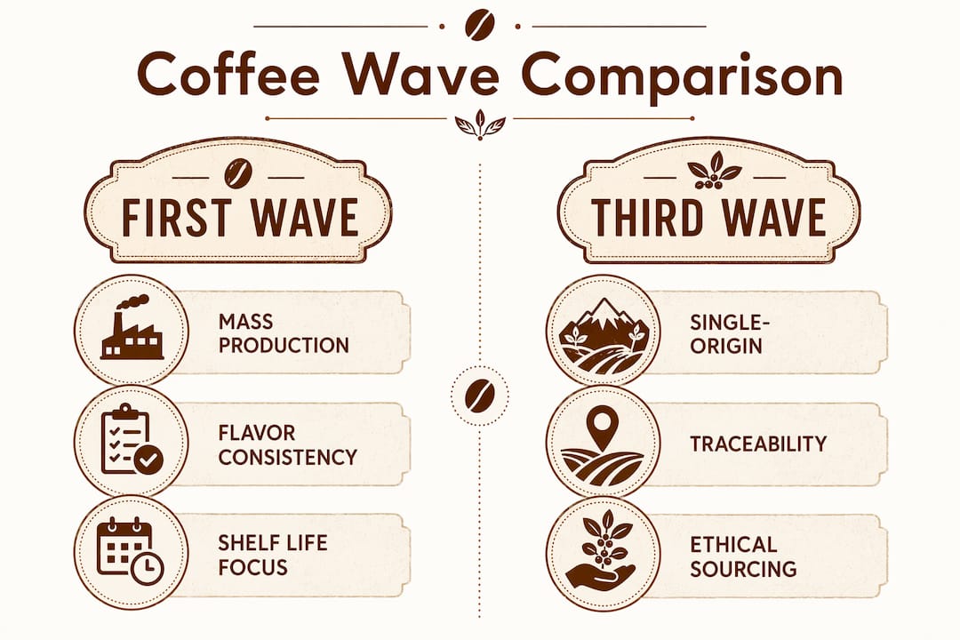 Infographic comparing first and third wave coffee