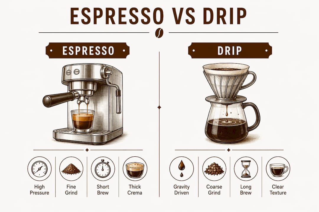 Infographic comparing espresso and drip coffee