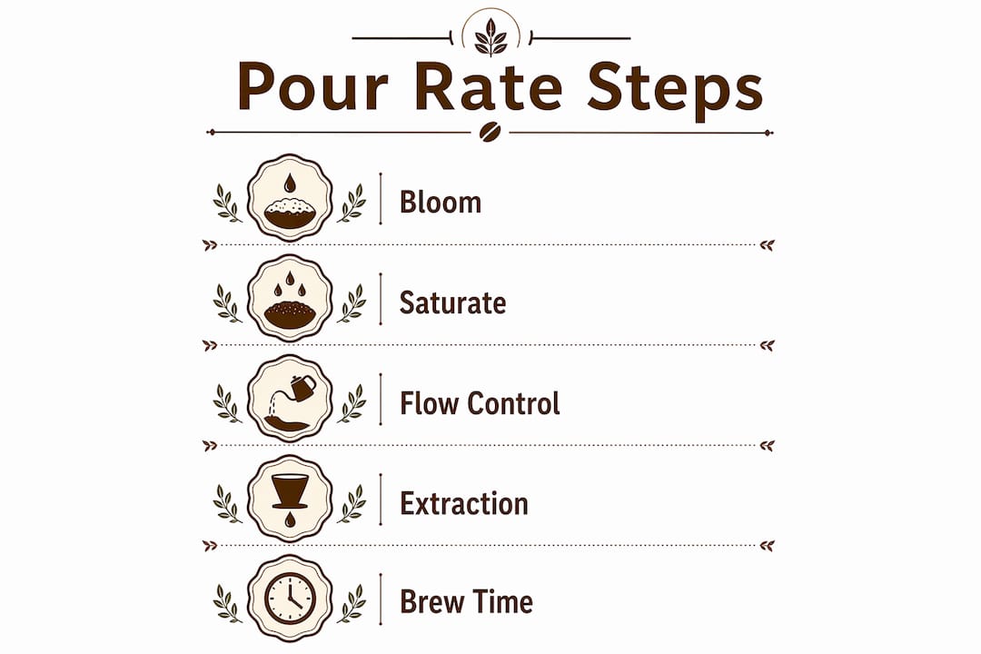Infographic showing key steps of coffee pour rate
