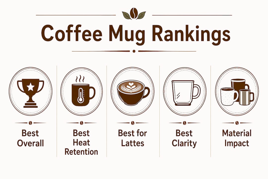 Infographic showing ranked coffee mug features and types
