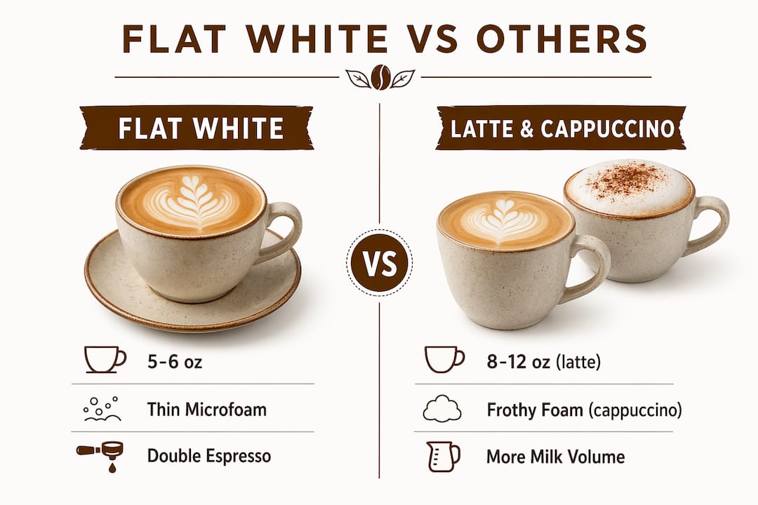 Infographic comparing flat white to latte and cappuccino