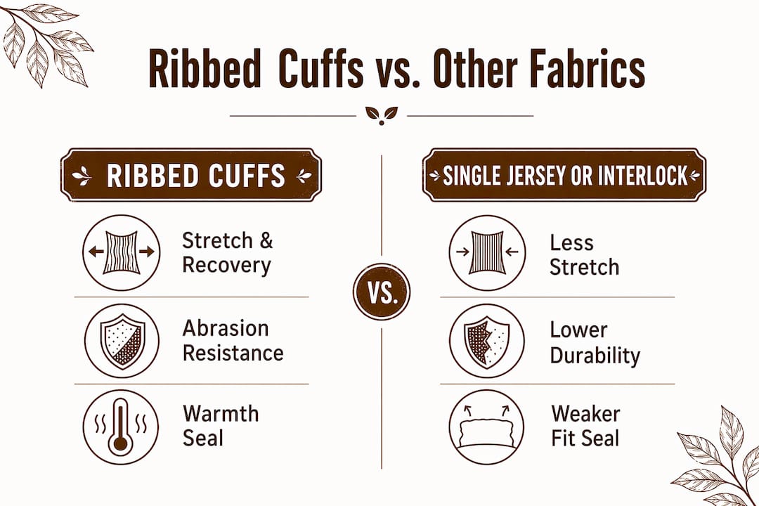 Infographic comparing ribbed cuffs and other knit fabrics