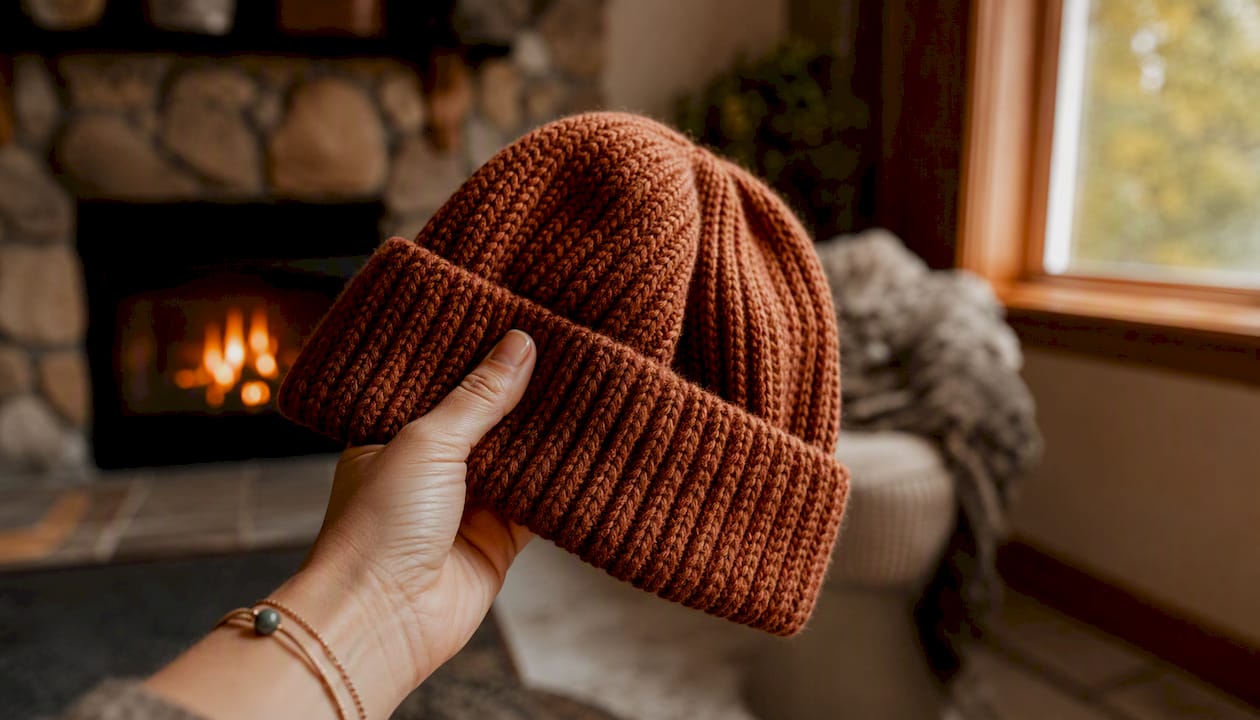 Hand adjusting cuffed beanie knit