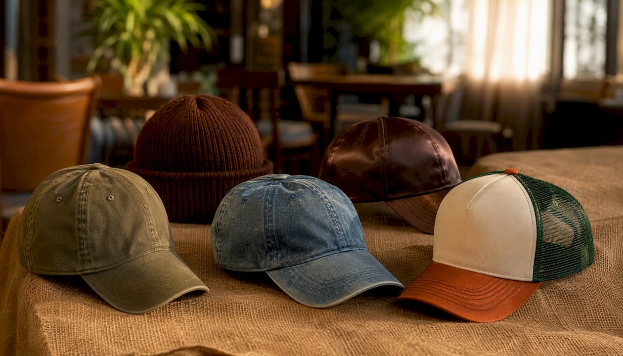 Selection of casual baseball caps styles close-up