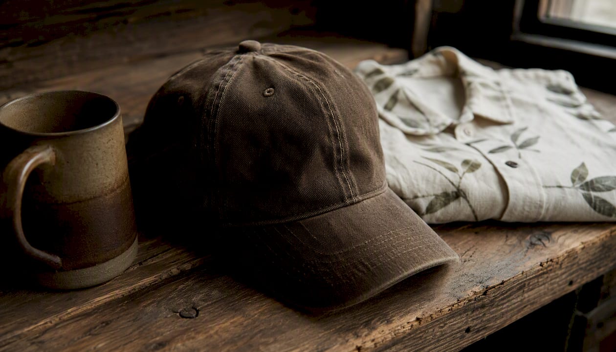 Close-up of relaxed dad hat crown showing front seam