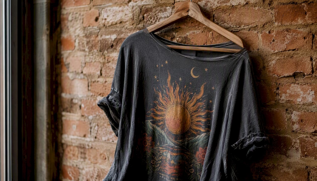 Casual oversized graphic tee off-shoulder