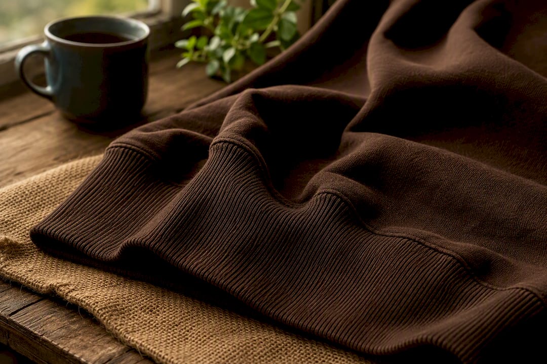Close-up of ribbed sweatshirt cuff and hem detail