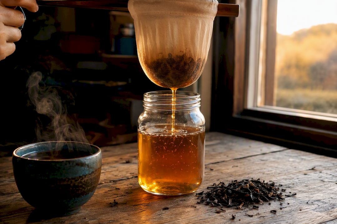 Gravity brewing loose leaf tea with mason jar
