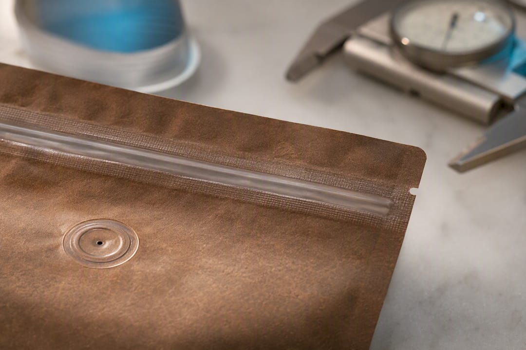 Coffee pouch zipper and valve detail