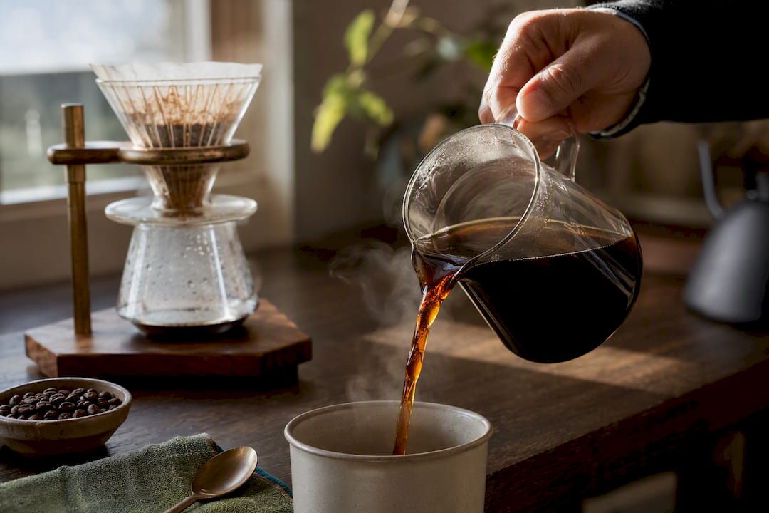 Unsweetened flavored coffee being poured