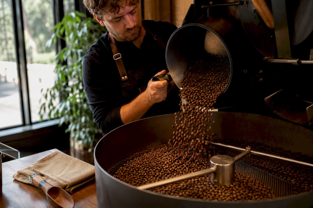 Fresh coffee beans cooling after roasting