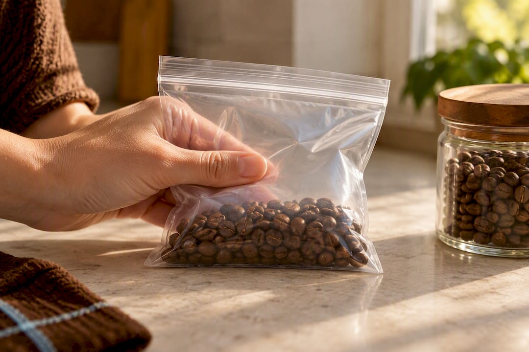 Sealed bag puffing during coffee bean test