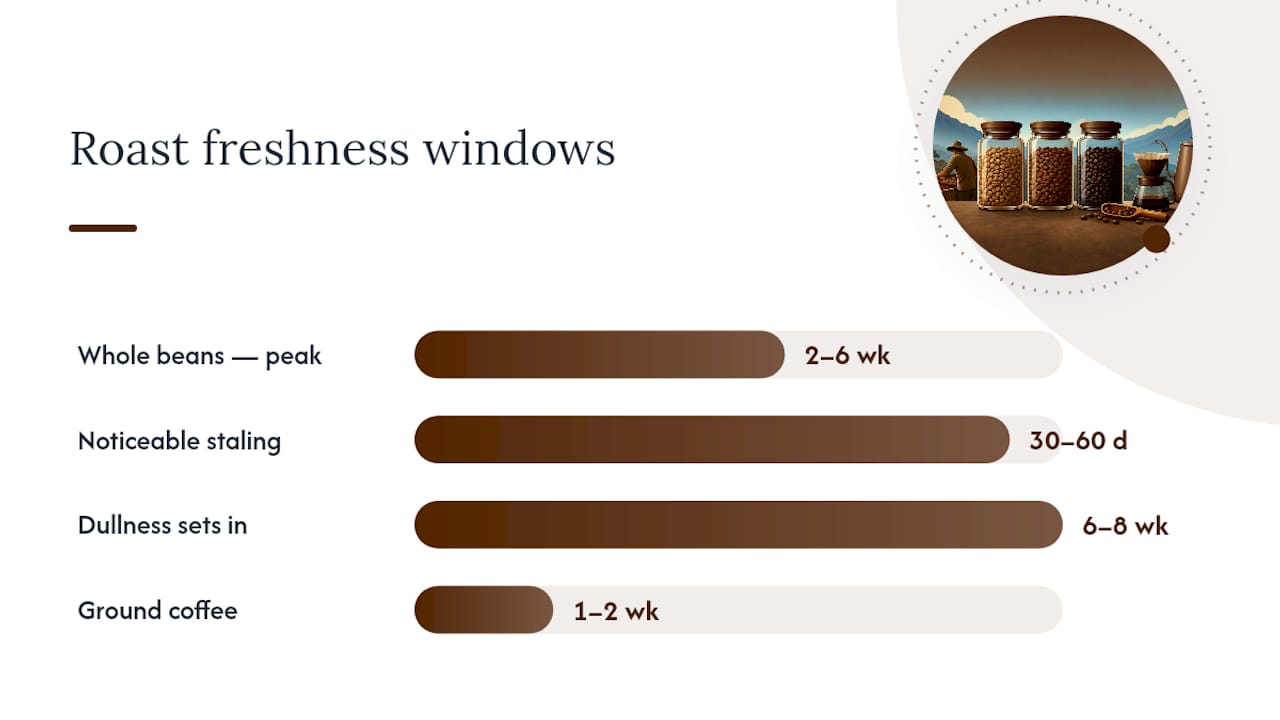 Timeline of whole bean and ground coffee freshness