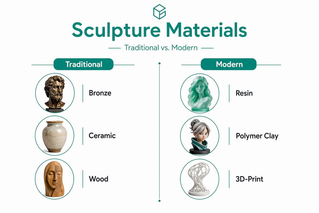 Infographic comparing traditional and modern dog sculpture materials