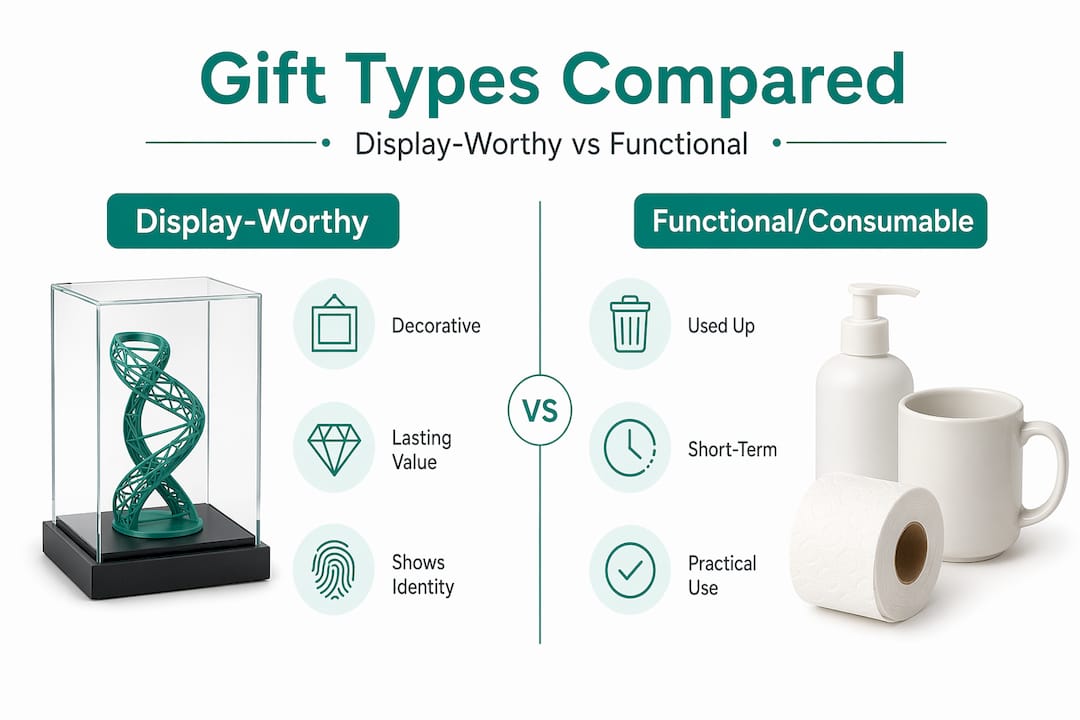 Infographic comparing display-worthy and functional gifts