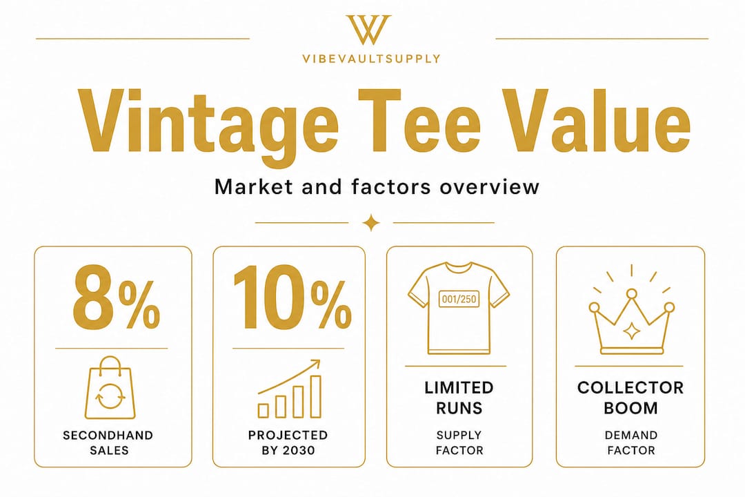 Infographic with vintage tee market stats and factors