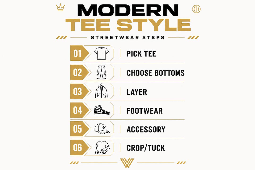 Infographic step flow for streetwear outfit