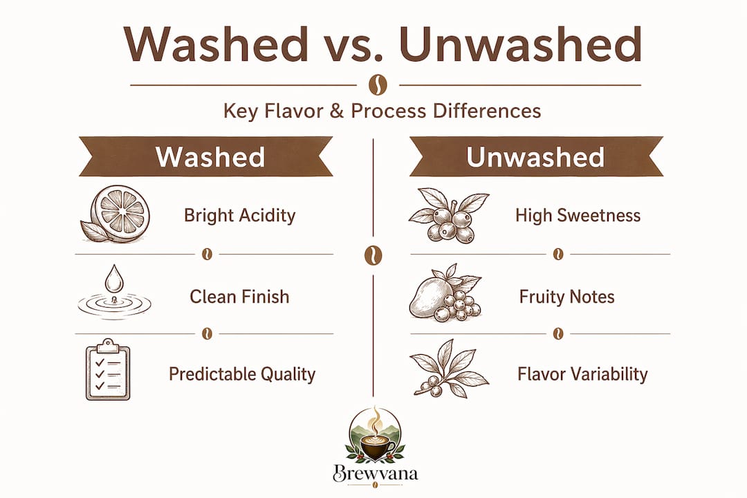 Infographic comparing washed and unwashed coffee
