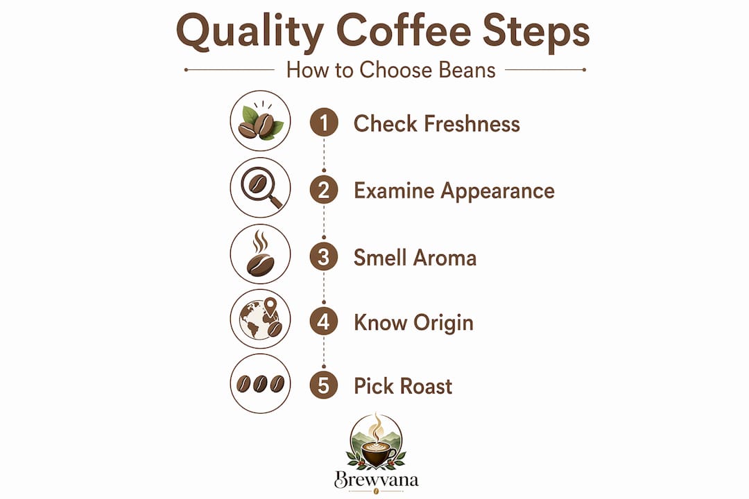 Infographic with five key coffee bean selection steps
